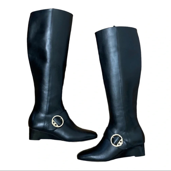 Tory Burch Black Sofia Leather Wedge Boot  Sz: 5M - Picture 1 of 12